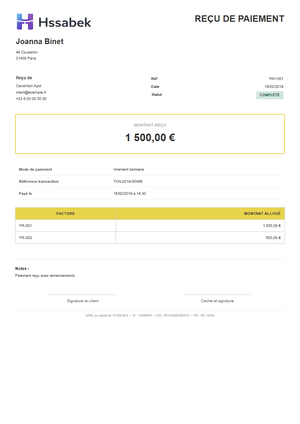 Reçu de paiement