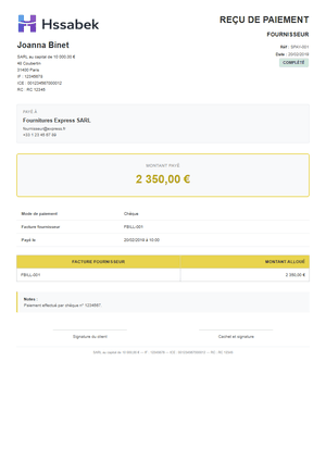 Reçu paiement fournisseur