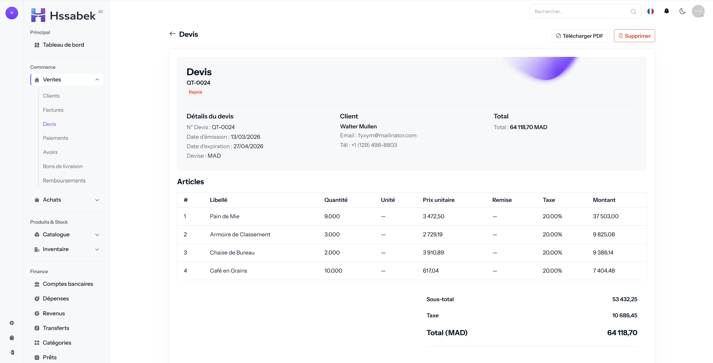 Gestion des devis